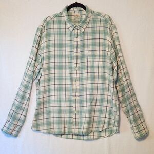Faherty Men's XXL Green White Plaid Organic Cotton Flannel Shirt